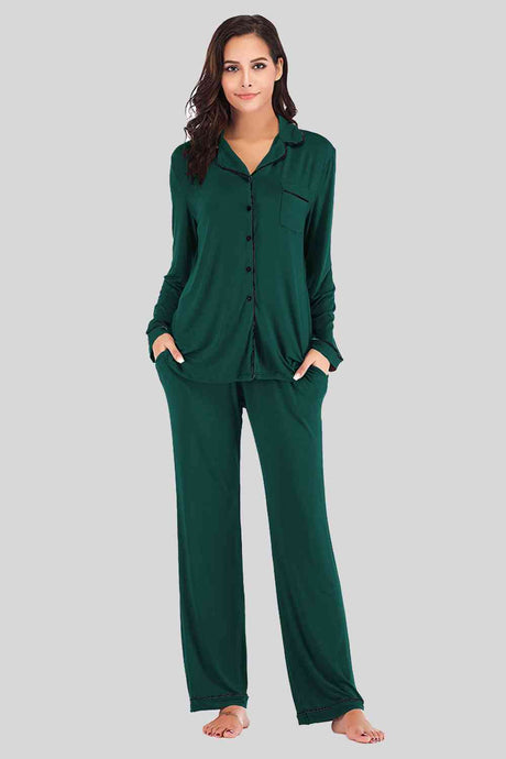 Collared Neck Long Sleeve Loungewear Set with Pockets king-general-store-5710.myshopify.com