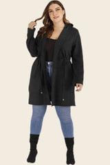 Plus Size Drawstring Waist Hooded Cardigan with Pockets king-general-store-5710.myshopify.com