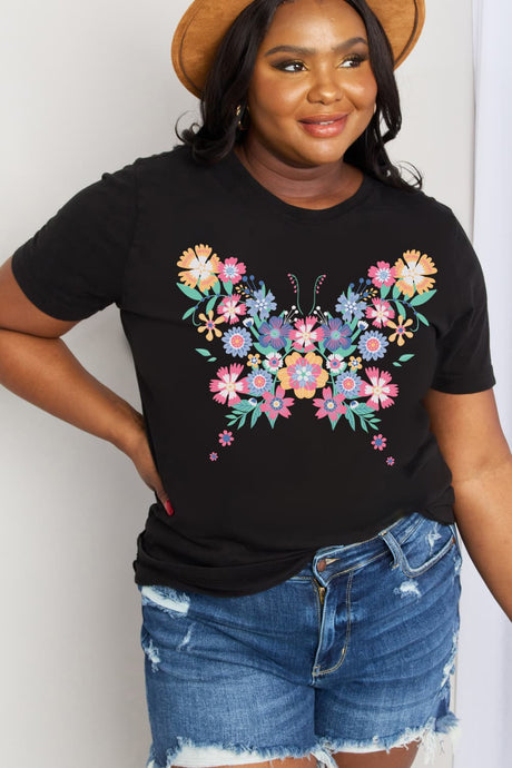 Simply Love Full Size Flower Butterfly Graphic Cotton Tee king-general-store-5710.myshopify.com