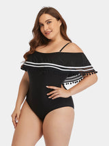 Plus Size Striped Cold-Shoulder One-Piece Swimsuit king-general-store-5710.myshopify.com