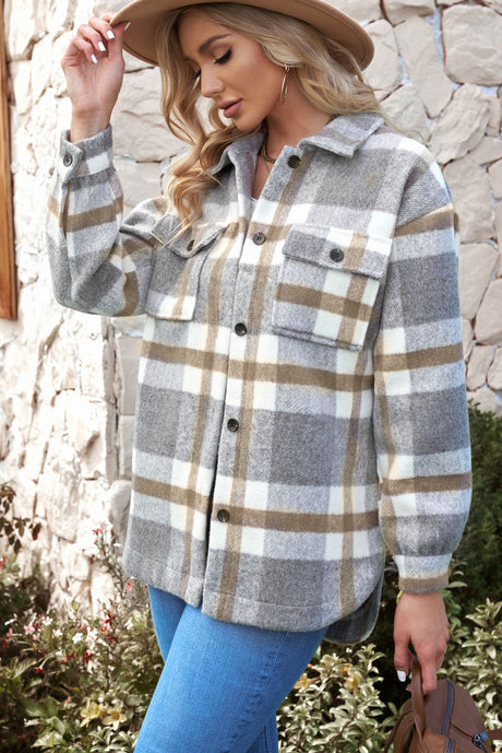 Plaid Dropped Shoulder Pocket Shacket king-general-store-5710.myshopify.com