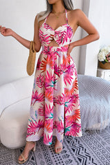 Botanical Print Tied Backless Cutout Slit Dress king-general-store-5710.myshopify.com