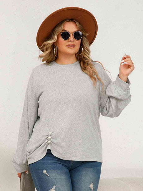 Plus Size Round Neck Ruched Long Sleeve Top king-general-store-5710.myshopify.com