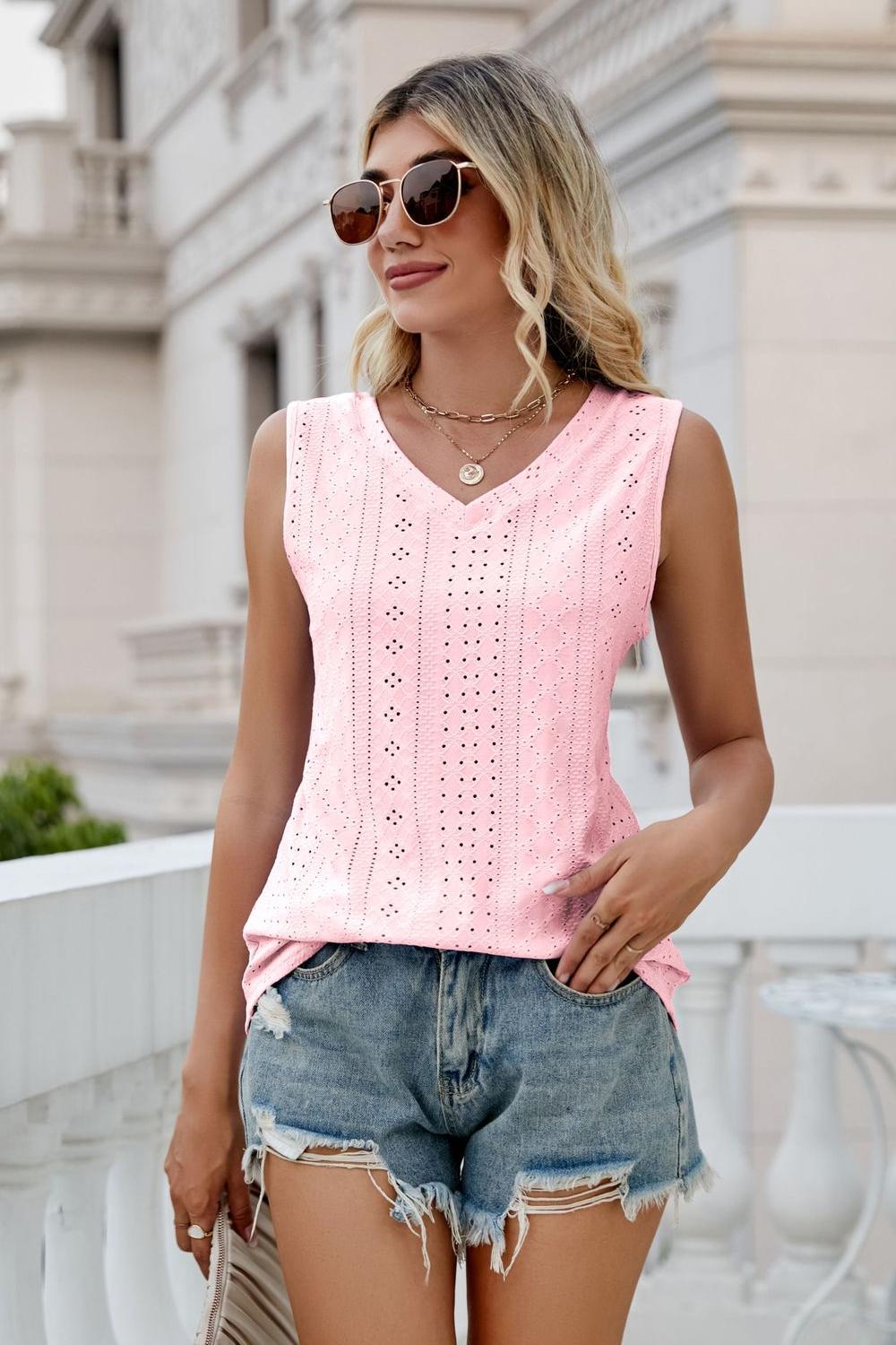 Eyelet V-Neck Tank king-general-store-5710.myshopify.com