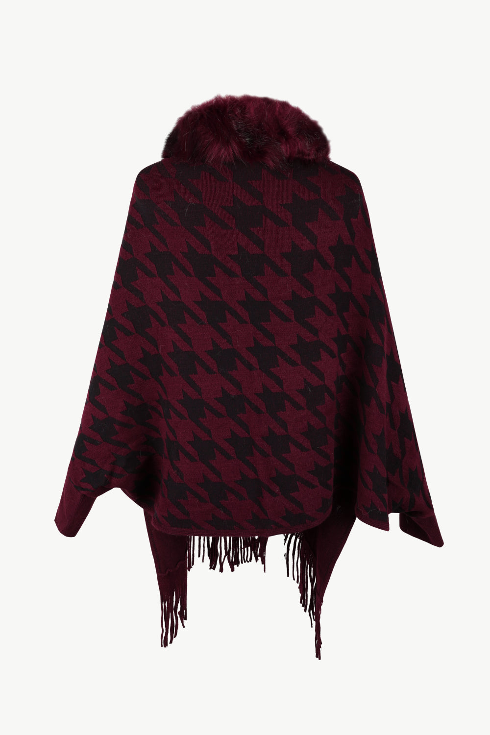 Houndstooth Fringe Hem Poncho king-general-store-5710.myshopify.com