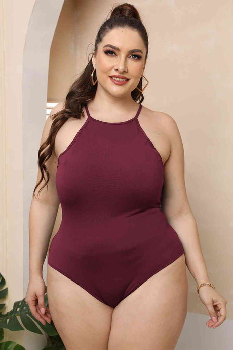 Plus Size Halter Neck Spaghetti Strap Bodysuit king-general-store-5710.myshopify.com