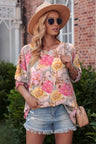 Floral Round Neck Three-Quarter Sleeve Top king-general-store-5710.myshopify.com