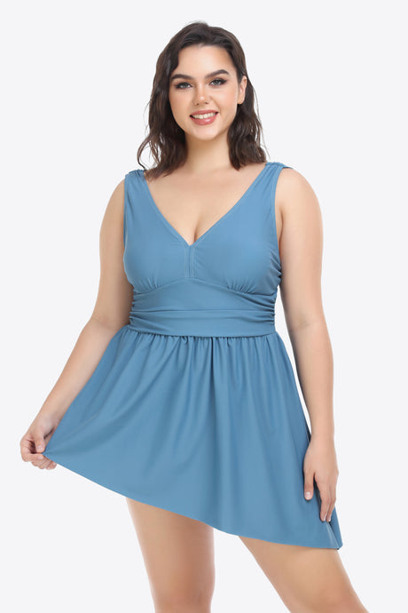 Plus Size Plunge Sleeveless Two-Piece Swimsuit king-general-store-5710.myshopify.com