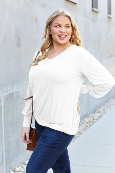 Basic Bae Full Size V-Neck Lantern Sleeve Blouse king-general-store-5710.myshopify.com