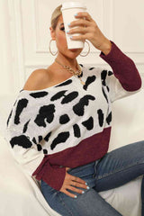 Full Size Two-Tone Boat Neck Sweater king-general-store-5710.myshopify.com