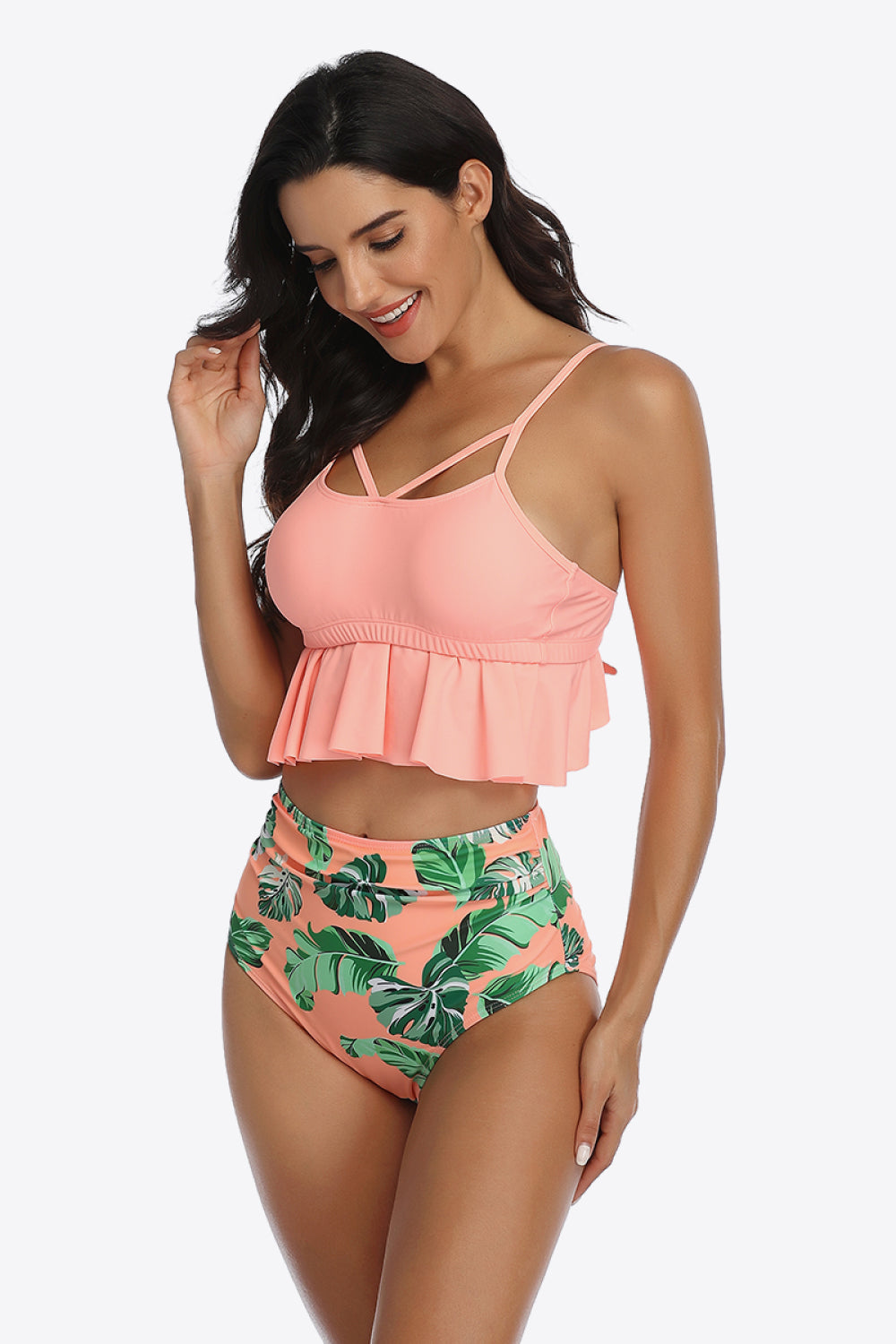 Tropical Print Ruffled Two-Piece Swimsuit king-general-store-5710.myshopify.com