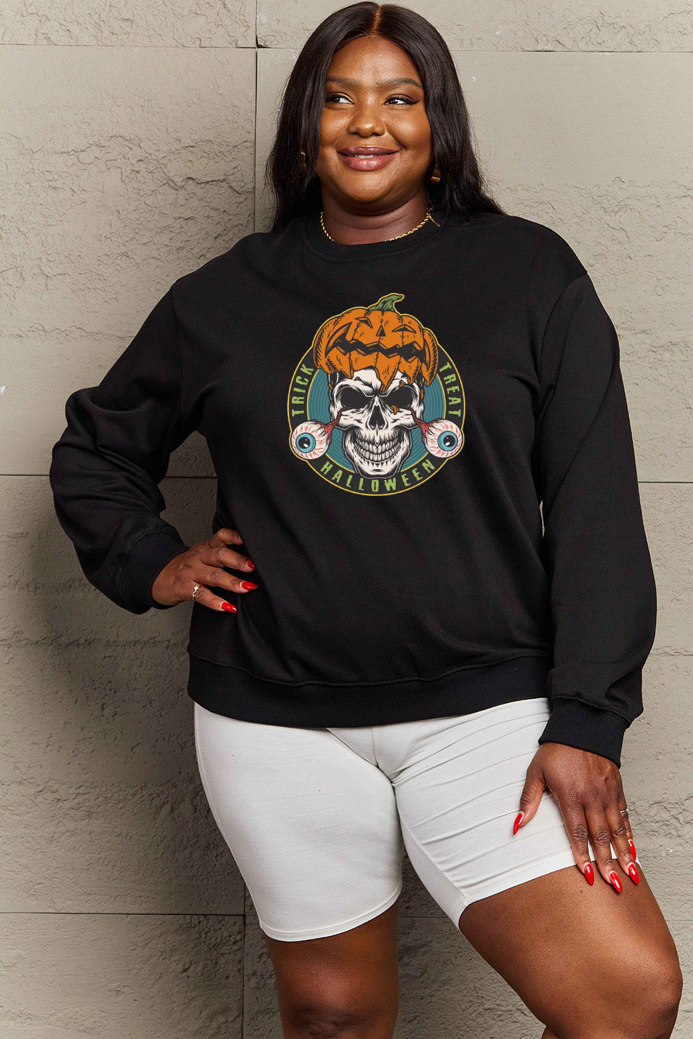 Simply Love Full Size Skull Graphic Sweatshirt king-general-store-5710.myshopify.com