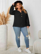 Plus Size Openwork Notched Button Front Blouse king-general-store-5710.myshopify.com