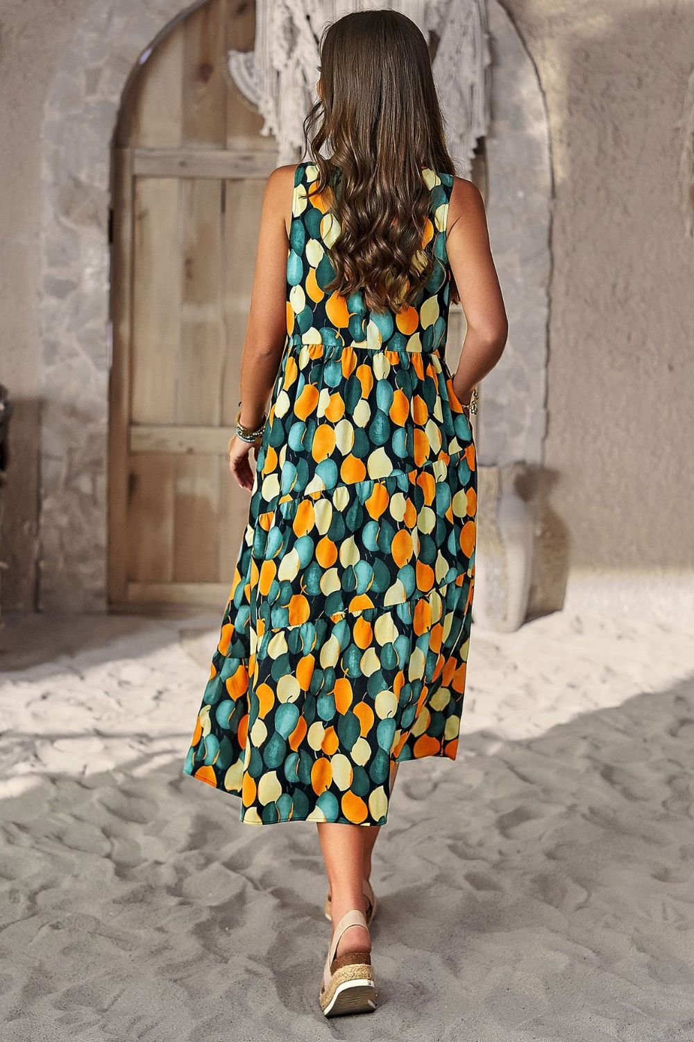 Printed Sleeveless Midi Dress with Pocket king-general-store-5710.myshopify.com