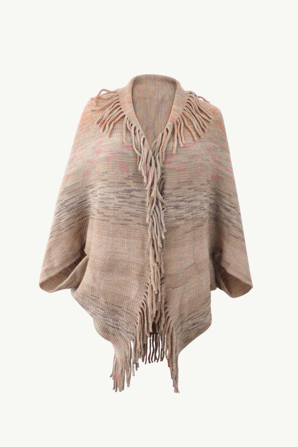 Multicolored Fringe Trim Poncho king-general-store-5710.myshopify.com