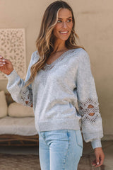 Openwork V-Neck Raglan Sleeve Sweater king-general-store-5710.myshopify.com