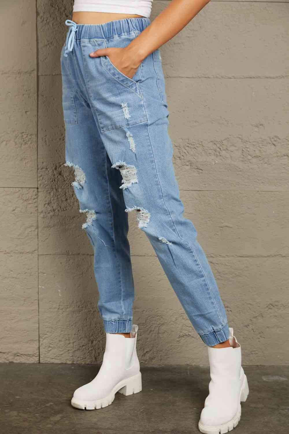 Baeful Distressed Denim Pocketed Joggers king-general-store-5710.myshopify.com