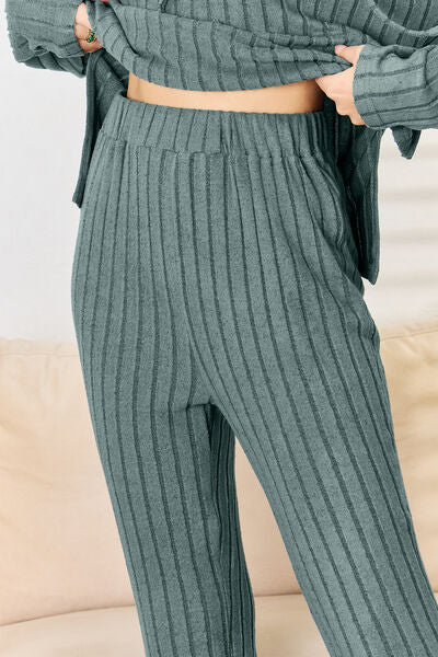 Basic Bae Full Size Ribbed Drawstring Hood Top and Straight Pants Set king-general-store-5710.myshopify.com