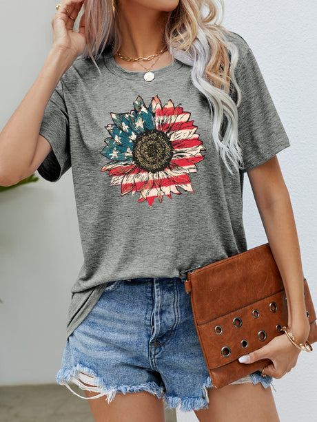 US Flag Flower Graphic Tee king-general-store-5710.myshopify.com