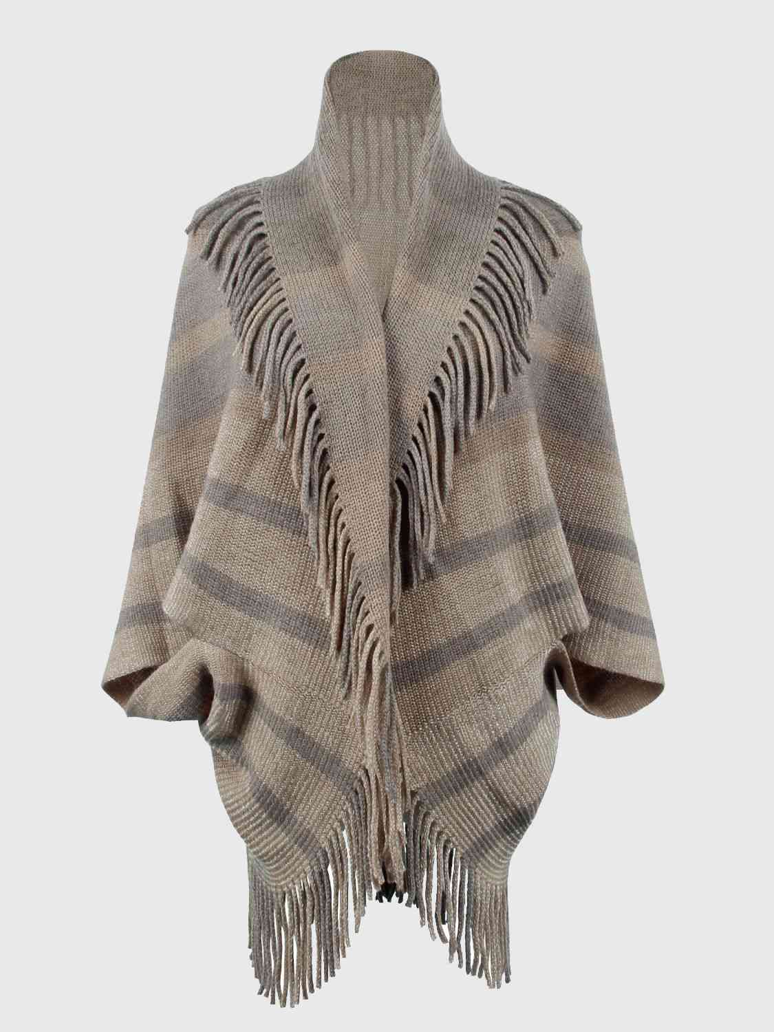 Fringe Detail Open Front Poncho king-general-store-5710.myshopify.com