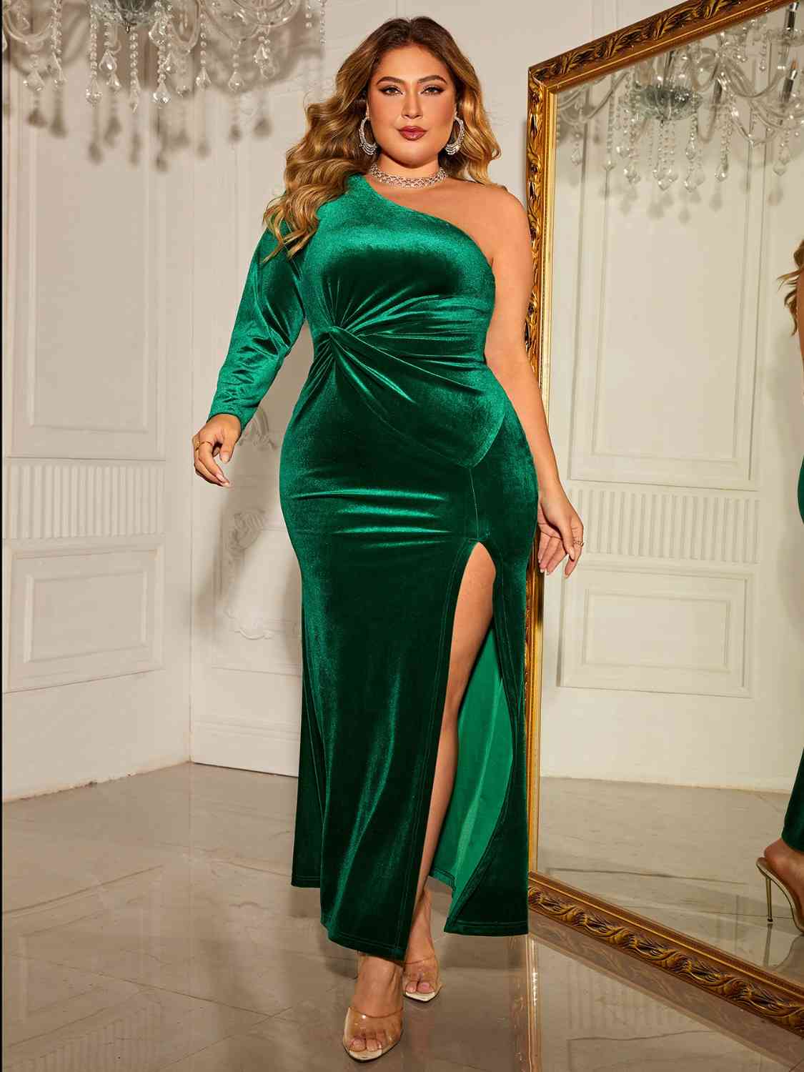 Plus Size One-Shoulder Twisted Split Dress king-general-store-5710.myshopify.com