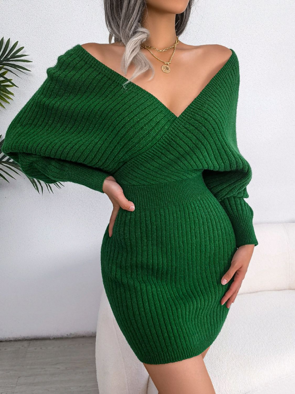 Rib-Knit Dolman Sleeve Sweater Dress king-general-store-5710.myshopify.com