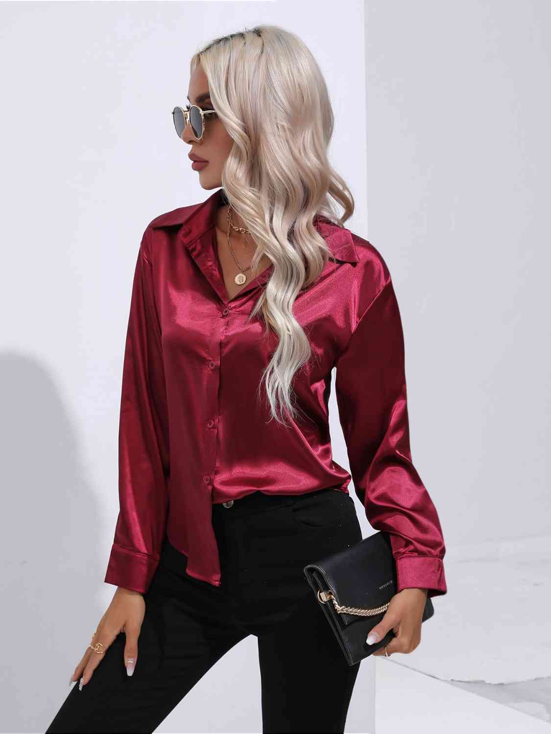 Collared Neck Buttoned Long Sleeve Shirt king-general-store-5710.myshopify.com