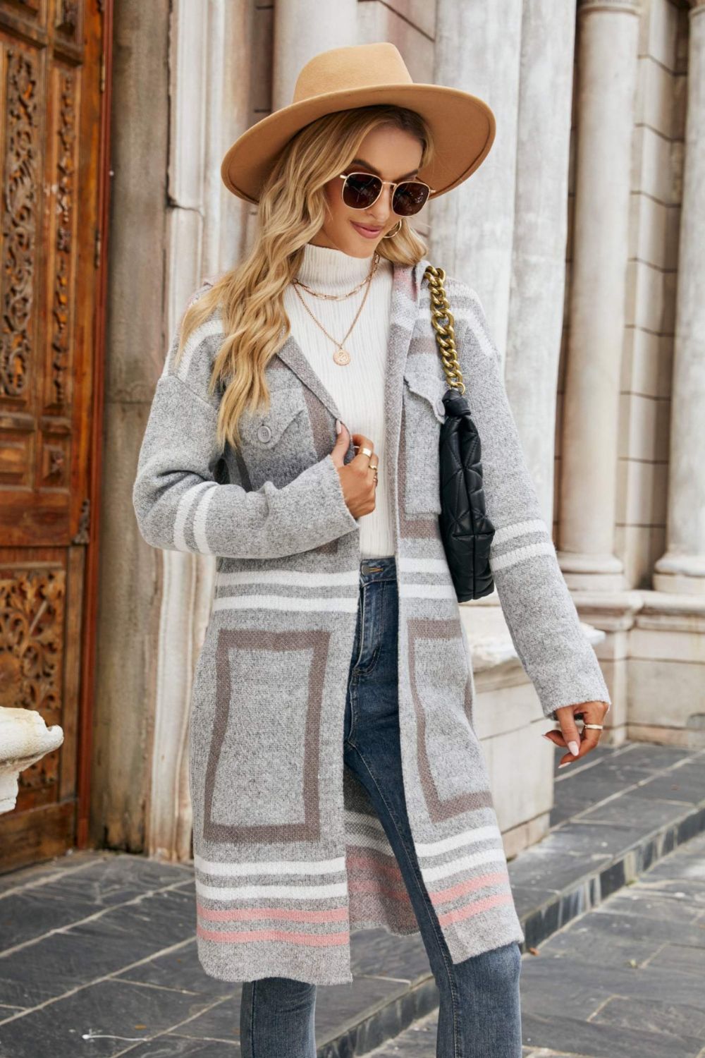 Double Take Printed Open Front Hooded Longline Cardigan king-general-store-5710.myshopify.com