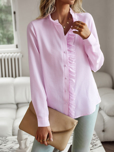 Ruffle Trim Long Sleeve Shirt king-general-store-5710.myshopify.com