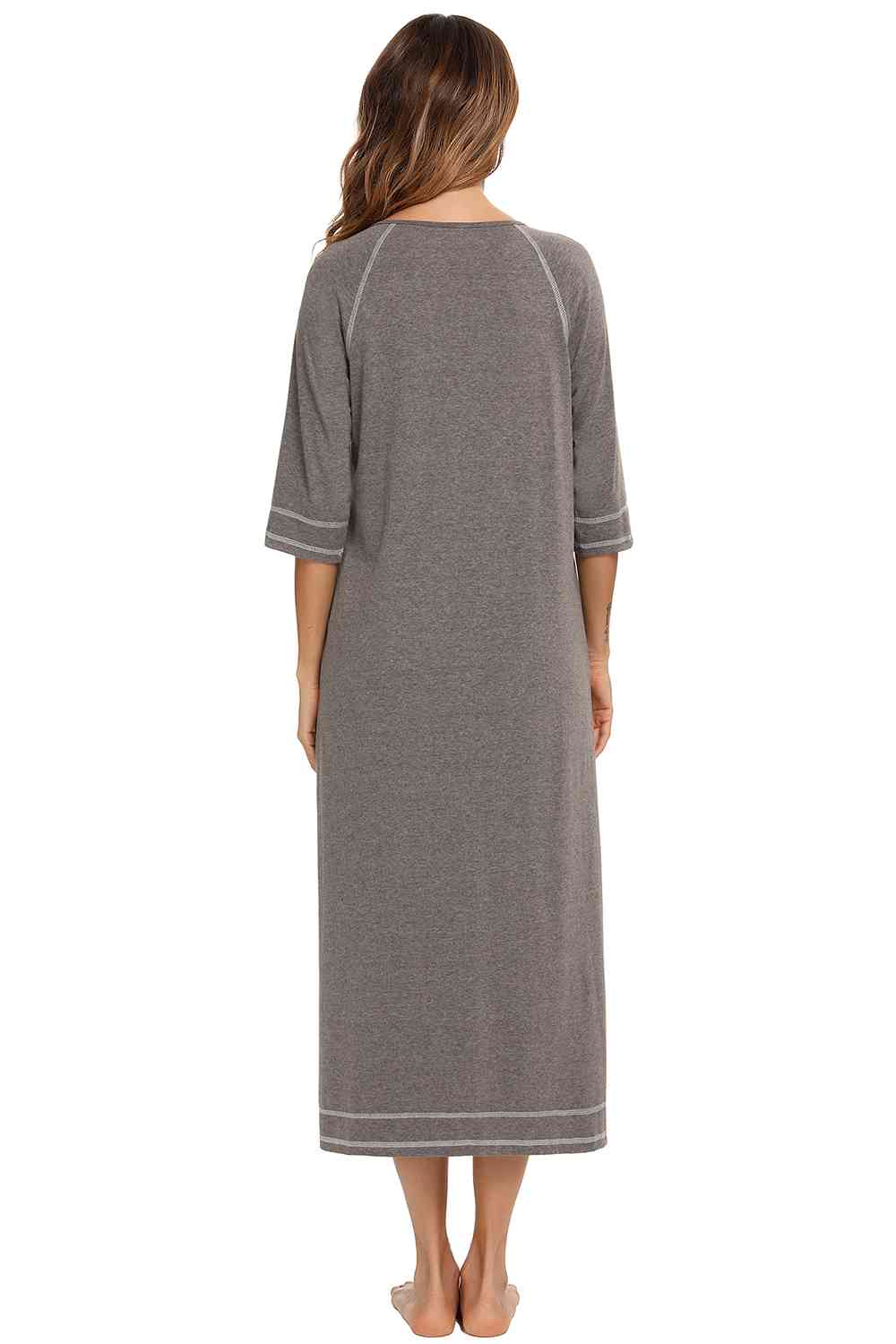 Zip Up Slit Round Neck Night Dress with Pockets king-general-store-5710.myshopify.com