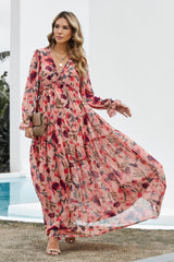 Floral Frill Trim Flounce Sleeve Plunge Maxi Dress king-general-store-5710.myshopify.com