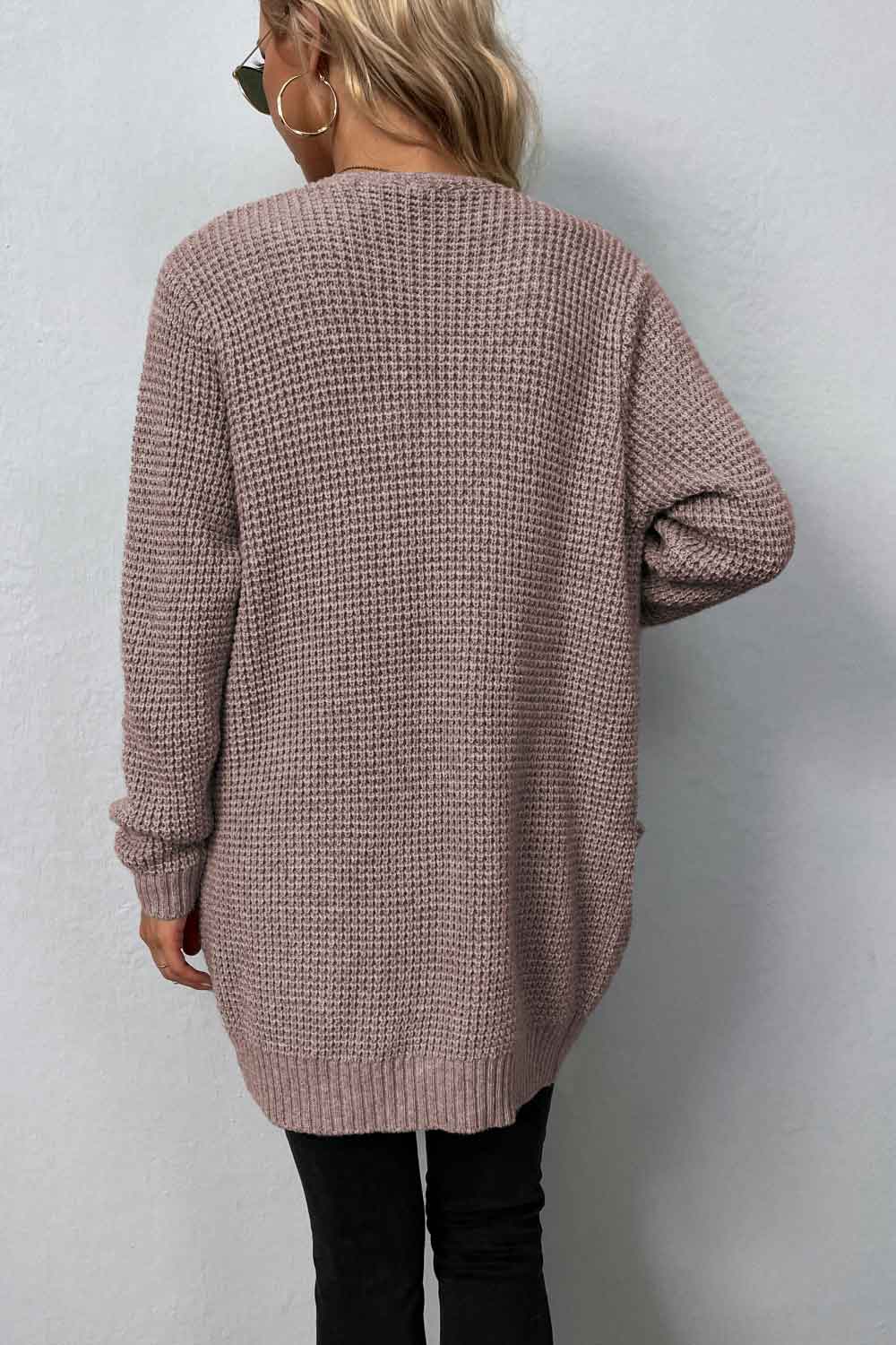 Rib-Knit Open Front Pocketed Cardigan king-general-store-5710.myshopify.com