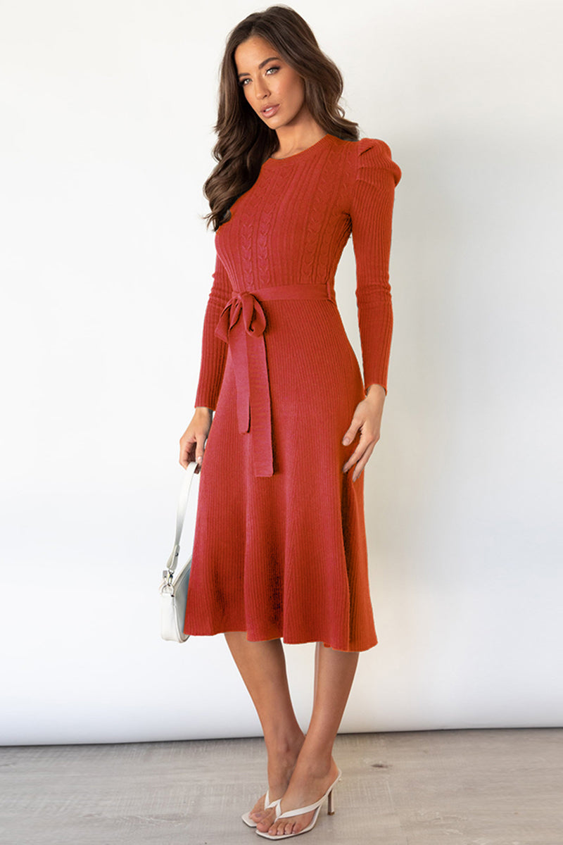 Round Neck Long Sleeve Tie Waist Sweater Dress king-general-store-5710.myshopify.com