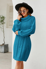 Woven Right Mixed Knit Turtleneck Lantern Sleeve Sweater Dress king-general-store-5710.myshopify.com