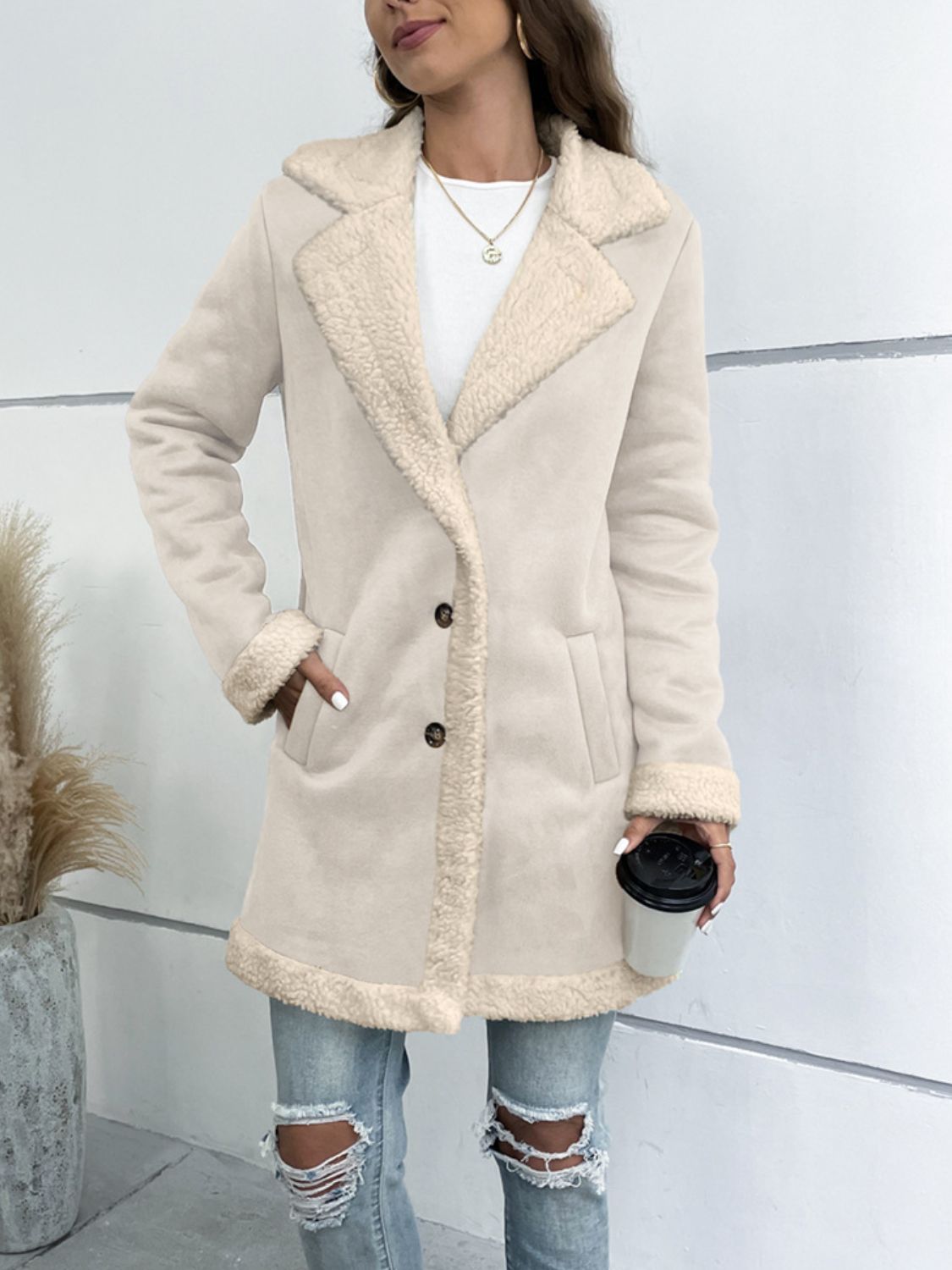 Double Take Lapel Collar Teddy Lining Longline Coat king-general-store-5710.myshopify.com