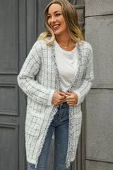 Plaid Fringe Trim Open Front Longline Cardigan king-general-store-5710.myshopify.com