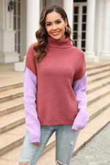 Color Block Turtleneck Slit Sweater king-general-store-5710.myshopify.com