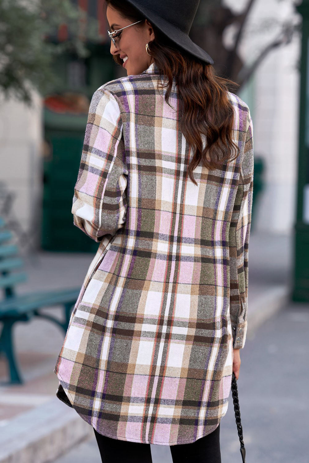 Plaid Button-Up Longline Shirt Jacket king-general-store-5710.myshopify.com