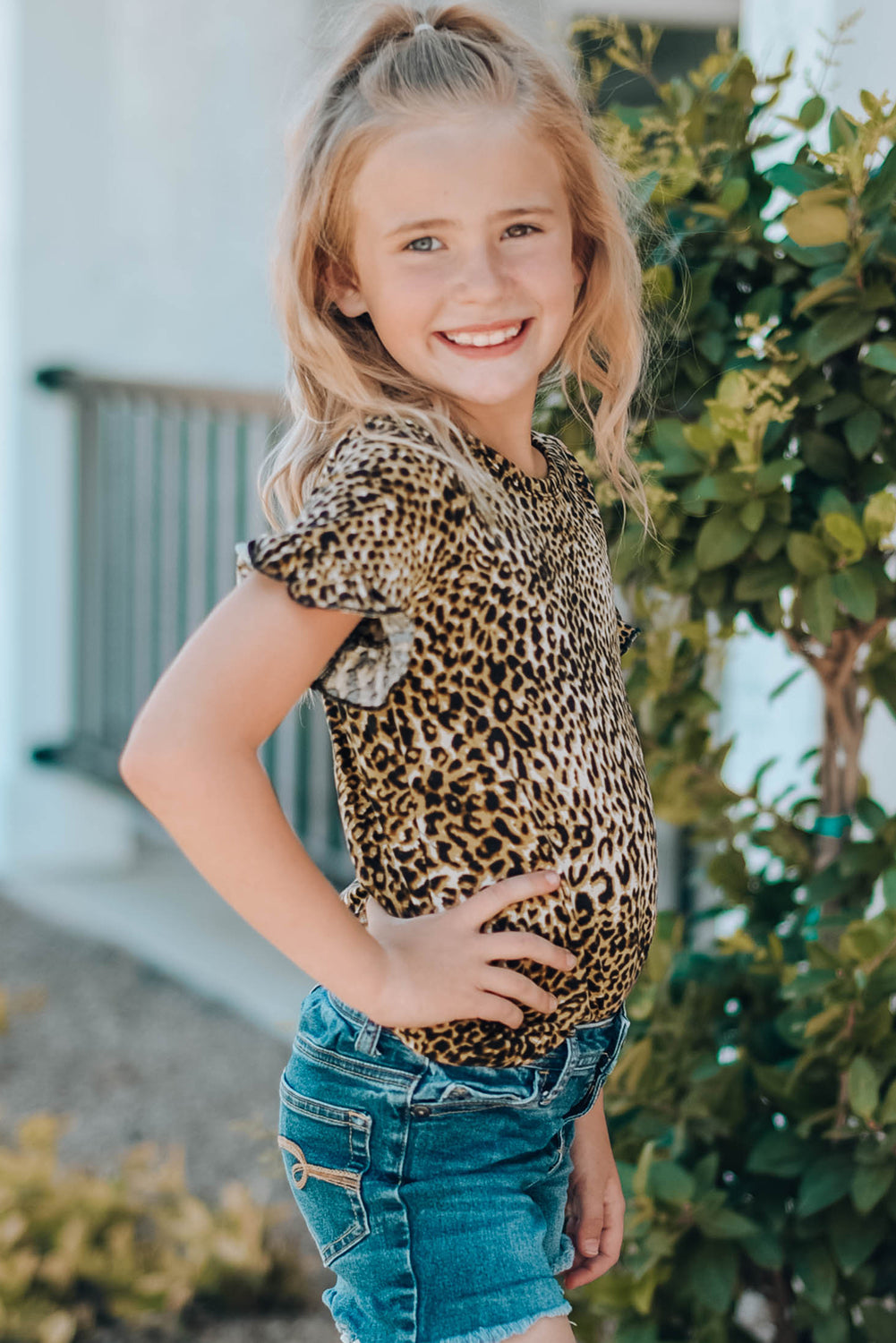 Girls Leopard Short Flounce Sleeve Tee king-general-store-5710.myshopify.com