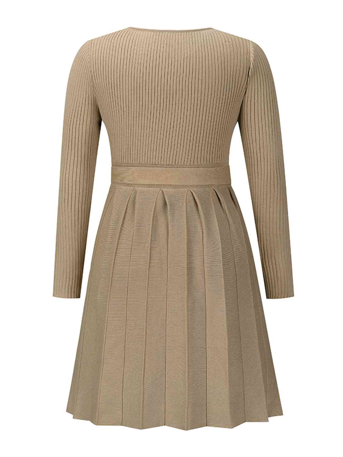 Surplice Neck Tie Front Pleated Sweater Dress king-general-store-5710.myshopify.com