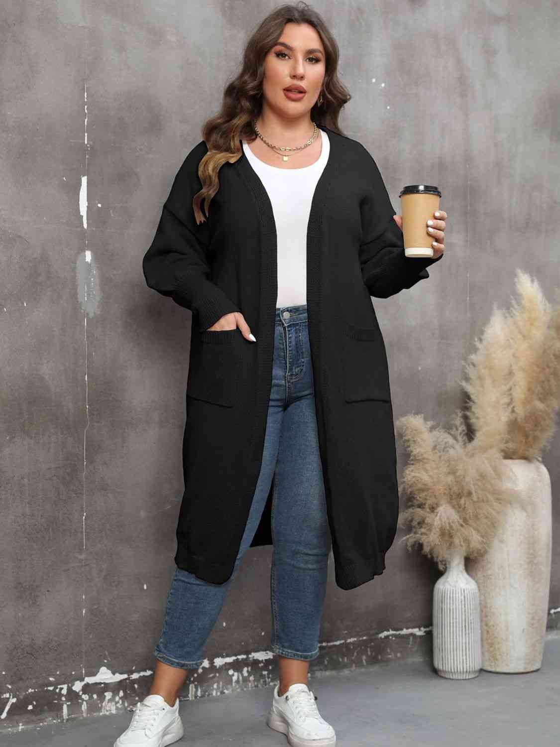 Plus Size Long Sleeve Pocketed Cardigan king-general-store-5710.myshopify.com