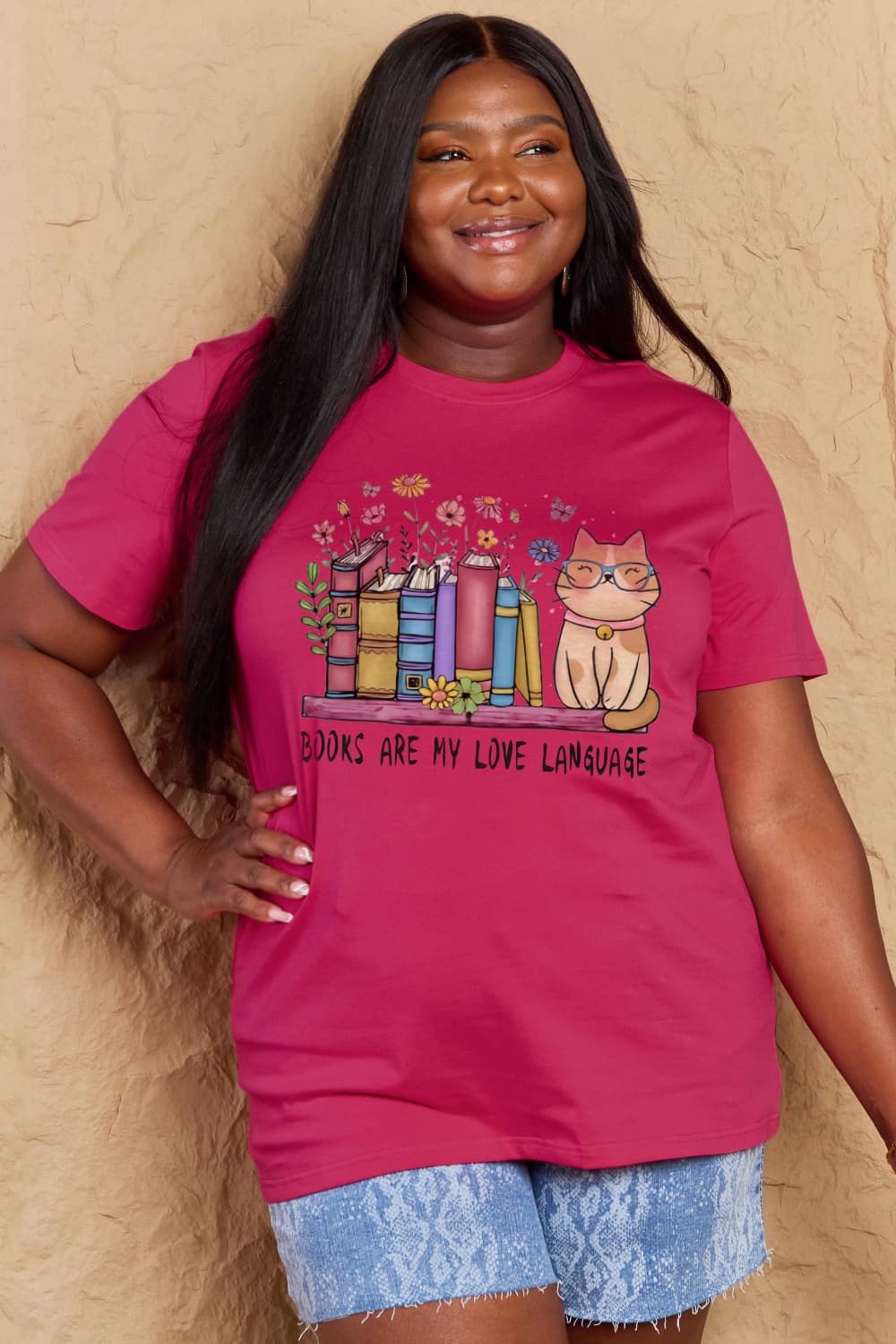 Simply Love Full Size BOOKS ARE MY LOVE LANGUAGE Graphic Cotton Tee king-general-store-5710.myshopify.com