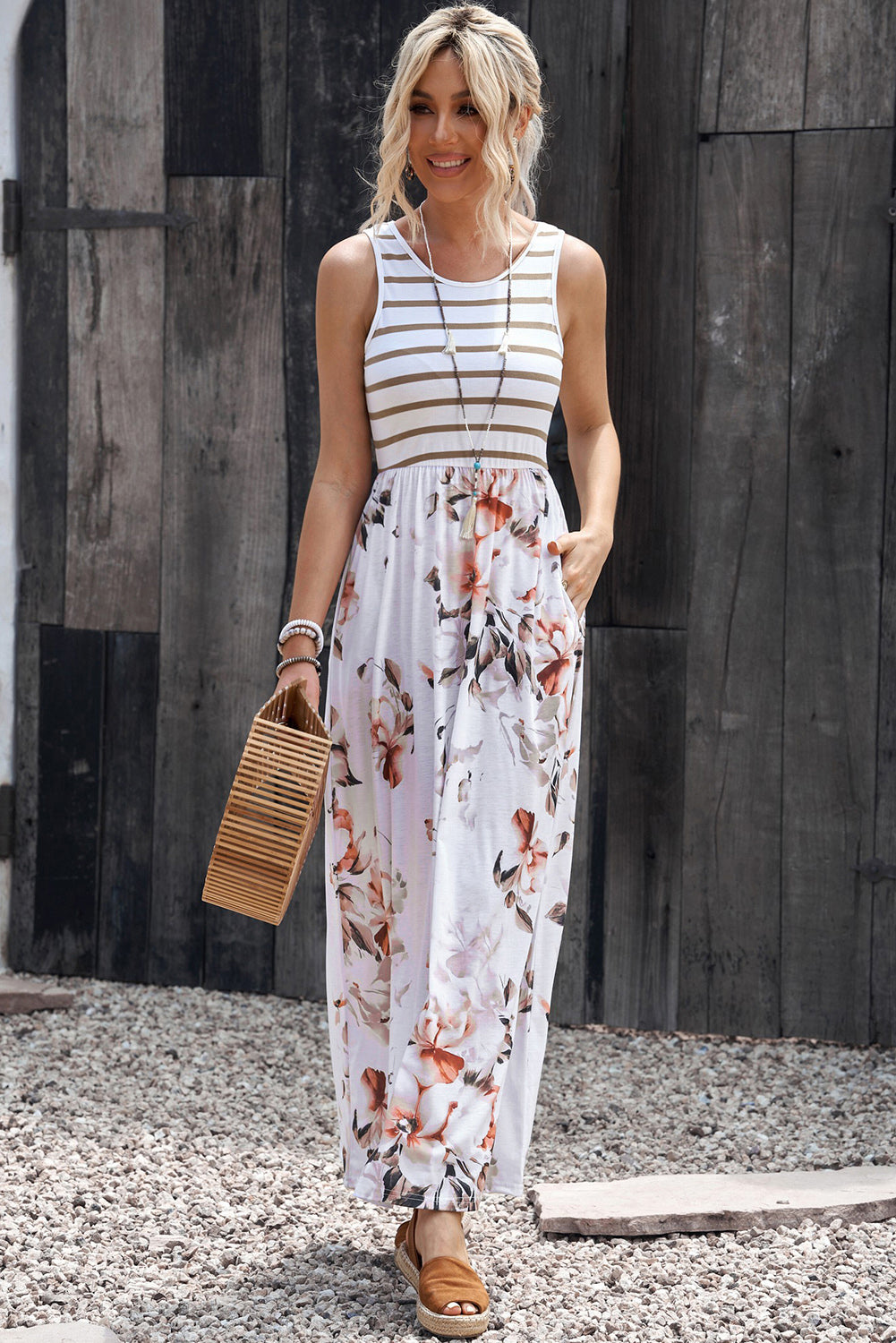 Striped Floral Round Neck Sleeveless Maxi Dress king-general-store-5710.myshopify.com