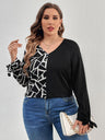 Plus Size Geometric V-Neck Long Sleeve T-Shirt king-general-store-5710.myshopify.com