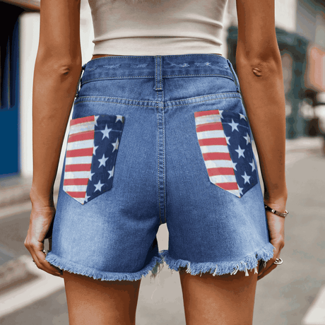 US Flag Distressed Denim Shorts king-general-store-5710.myshopify.com