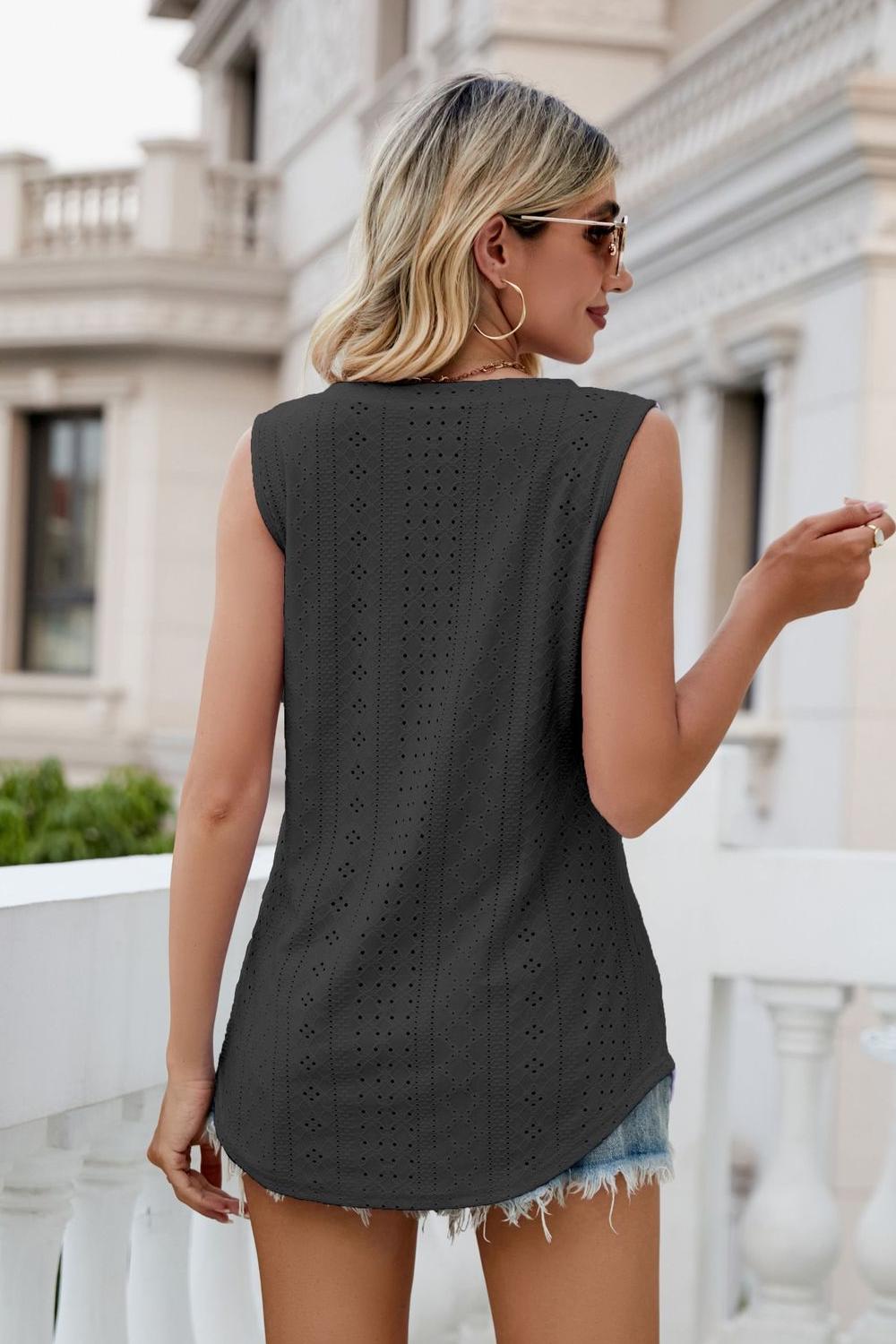 Eyelet V-Neck Tank king-general-store-5710.myshopify.com