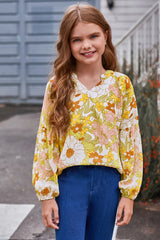 Girls Printed Notched Neck Puff Sleeve Blouse king-general-store-5710.myshopify.com