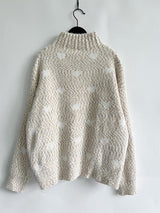 Heart Heathered Turtleneck Drop Shoulder Sweater king-general-store-5710.myshopify.com