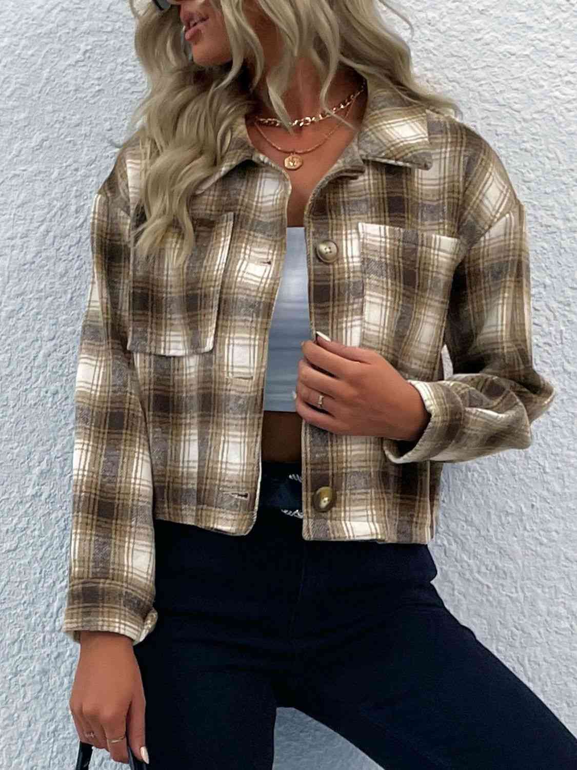 Plaid Button-Up Dropped Shoulder Shacket king-general-store-5710.myshopify.com