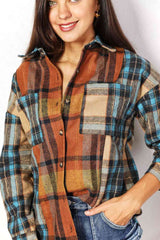 Double Take Plaid Curved Hem Shirt Jacket with Breast Pockets king-general-store-5710.myshopify.com